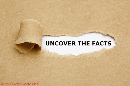 Uncover The Facts appearing behind torn brown paper.