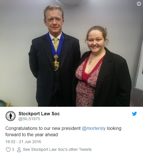 Congrats to Simon Morton, New President of Stockport Incorporated Law Society 1875